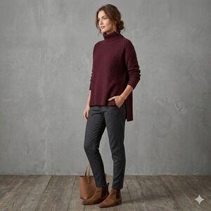 Adam Lippes Collective Burgundy Diamond Textured Turtleneck Sweater Small S‎